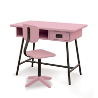 Bureau la Classe et chaise d'atelier Vieux Rose
