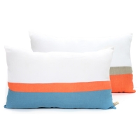 Coussin en lin 30 x 50 cm - Bleu/Orange