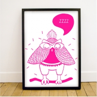 Affiche phosphorescente - Hibou Fushia