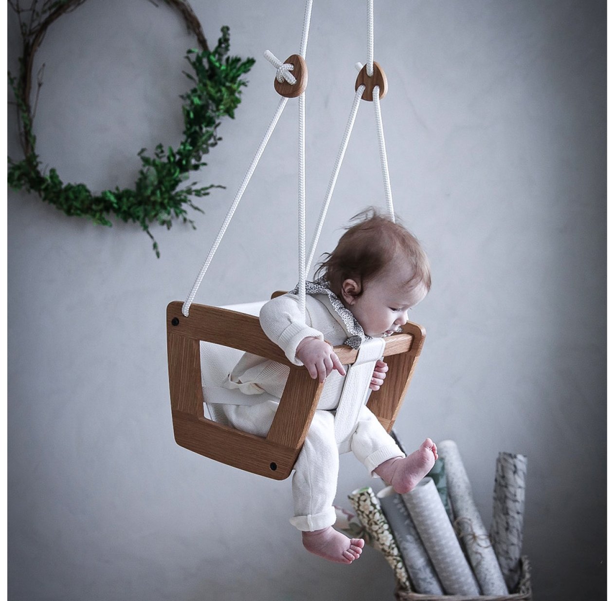 Balançoire double pour bébé - Tissu style Lin