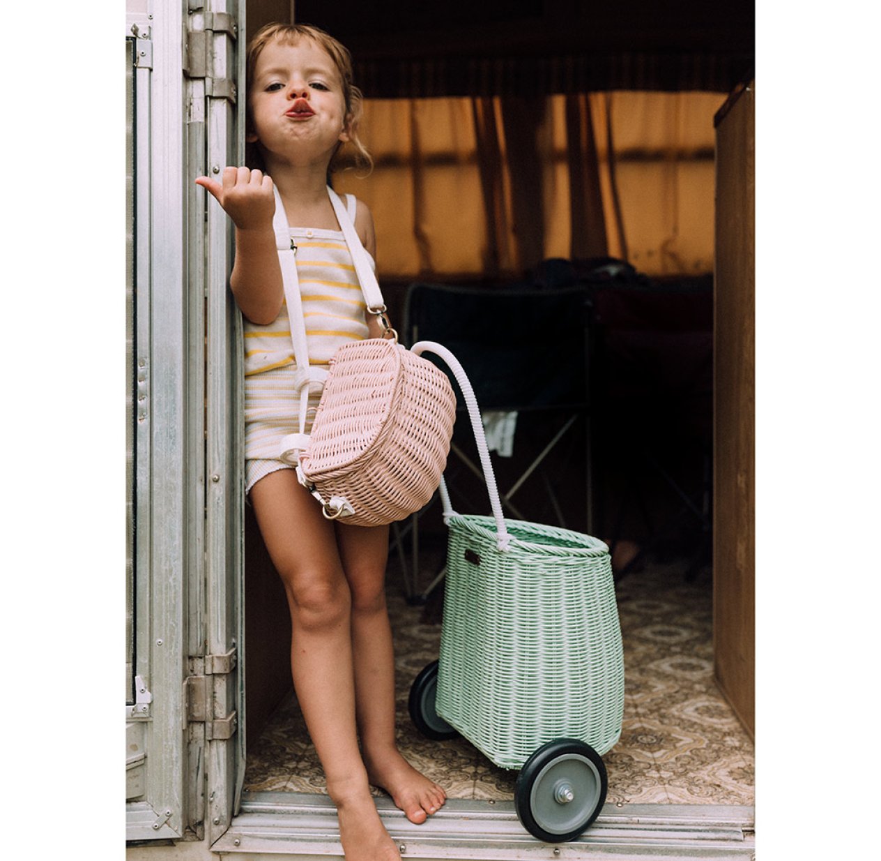 Petit Sac /à Dos en Osier Sac /à bandouli/ère pour Enfants rotin Naturel Style campagnard v/élo Panier LEISURE TIME Enfants v/élo Panier