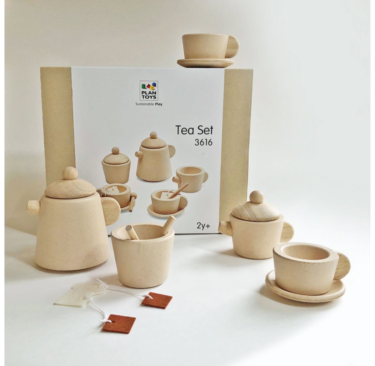 Service à thé en bois - 17 pcs | Set de jeux pour enfants avec gâteau et  support, théière, nourriture et accessoires | Jeux de rôle et d'imagination  