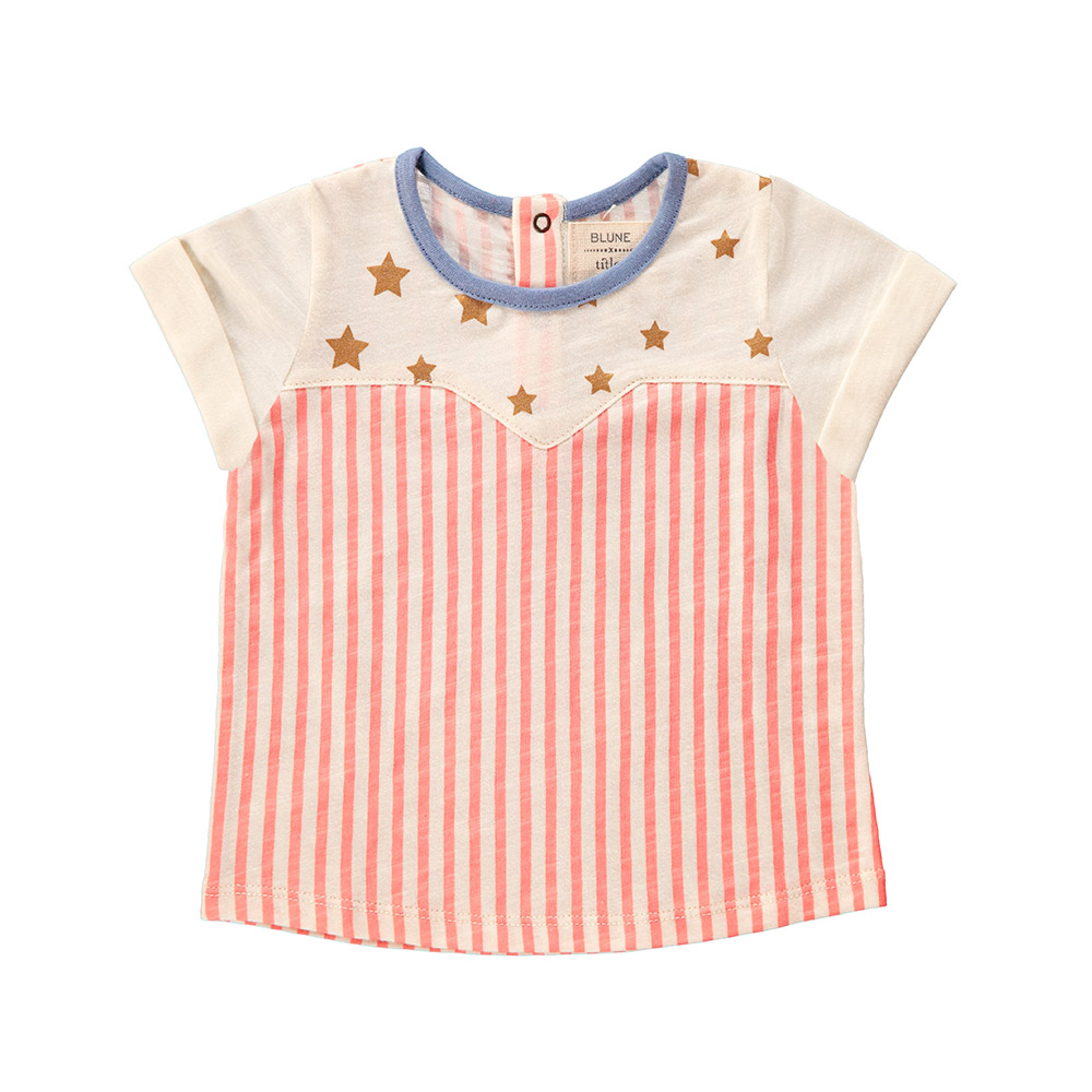 T-Shirt Imprimé Etoiles et Rayures - Rose