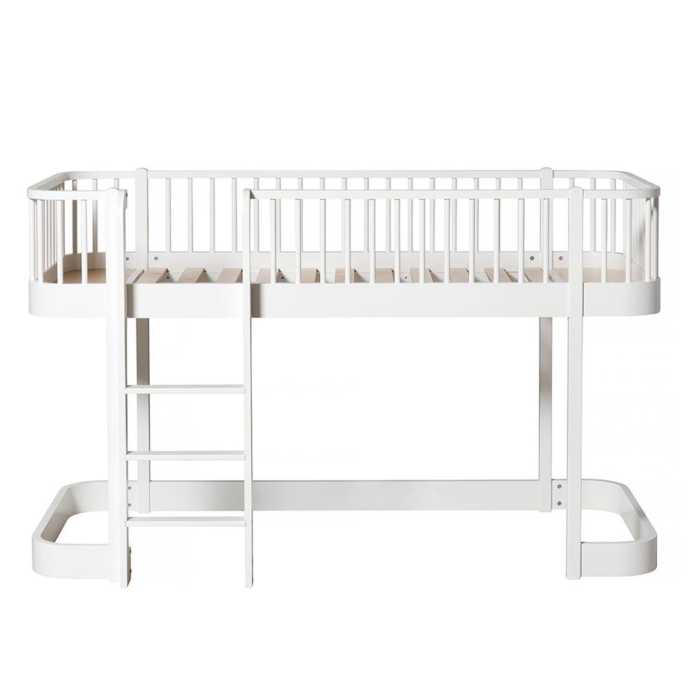 Lit mezzanine mi-haut Wood avec échelle face - Blanc - Oliver Furniture