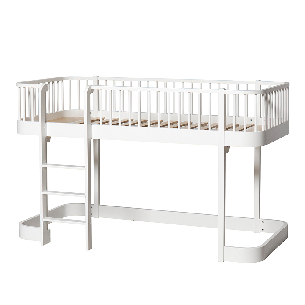 Lit mezzanine mi-haut Wood avec échelle face - Blanc - Oliver Furniture