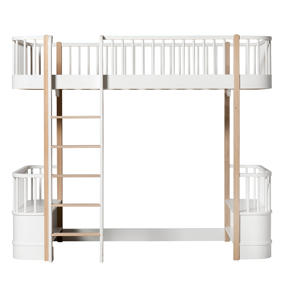 Lit mezzanine Wood avec échelle face - Blanc/Chêne - Oliver Furniture