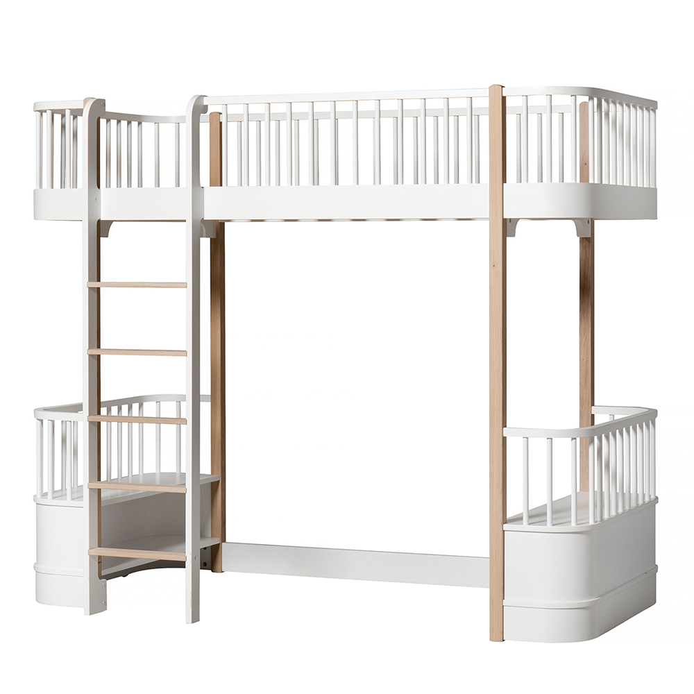Lit mezzanine Wood avec échelle face - Blanc/Chêne - Oliver Furniture