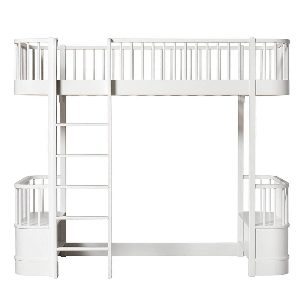 Lit mezzanine Wood avec échelle face - Blanc - Oliver Furniture