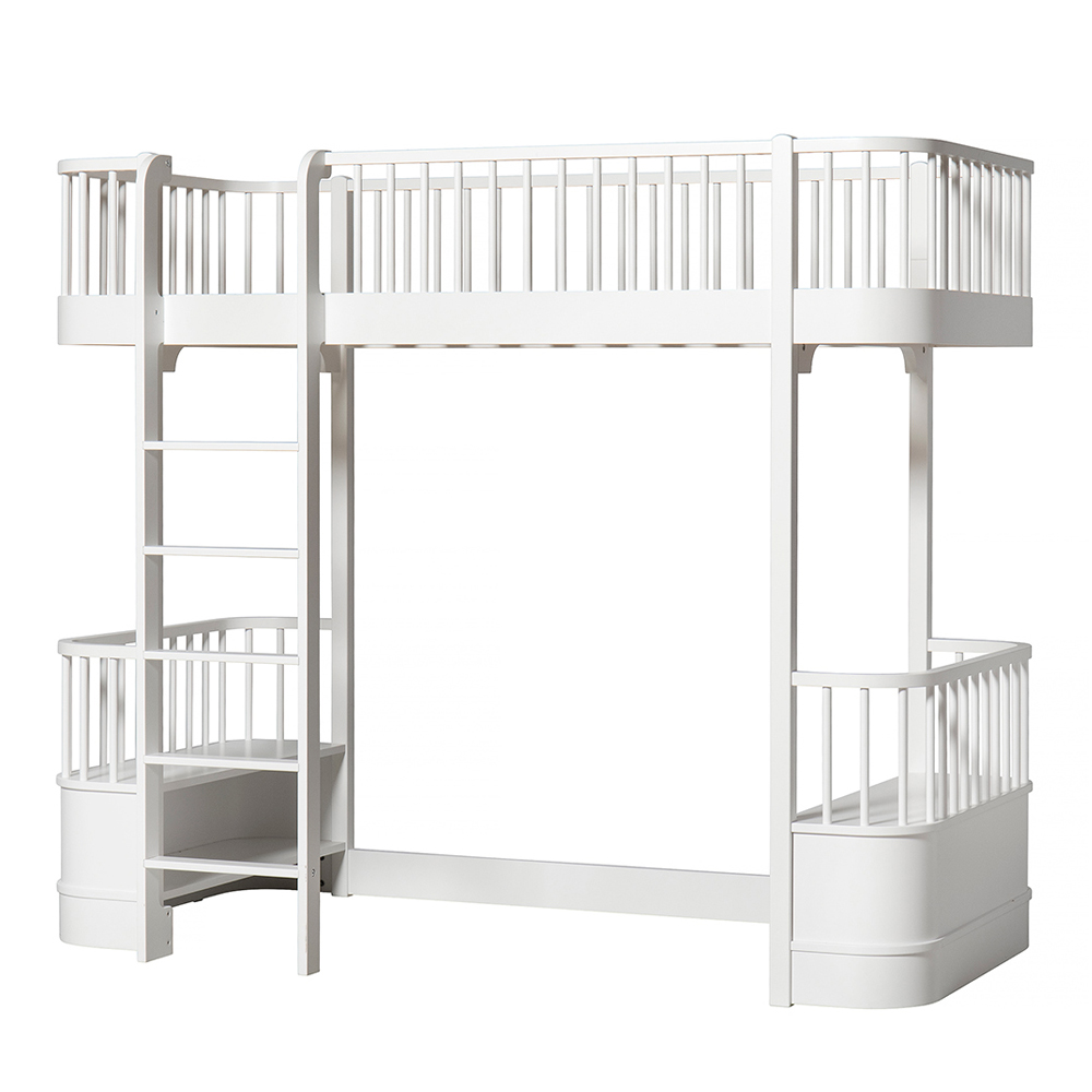 Lit mezzanine Wood avec échelle face - Blanc - Oliver Furniture