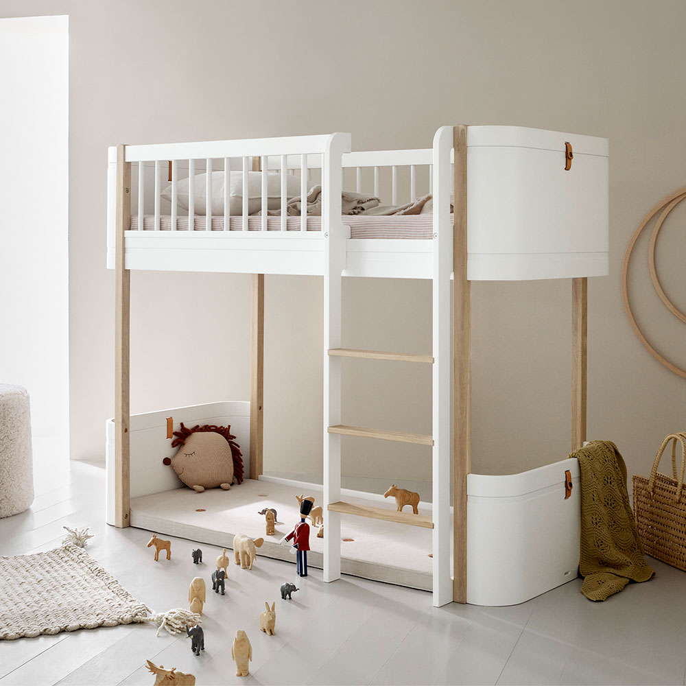 Lit junior mezzanine mi-haut Mini+ Wood - Blanc/Chêne Oliver Furniture
