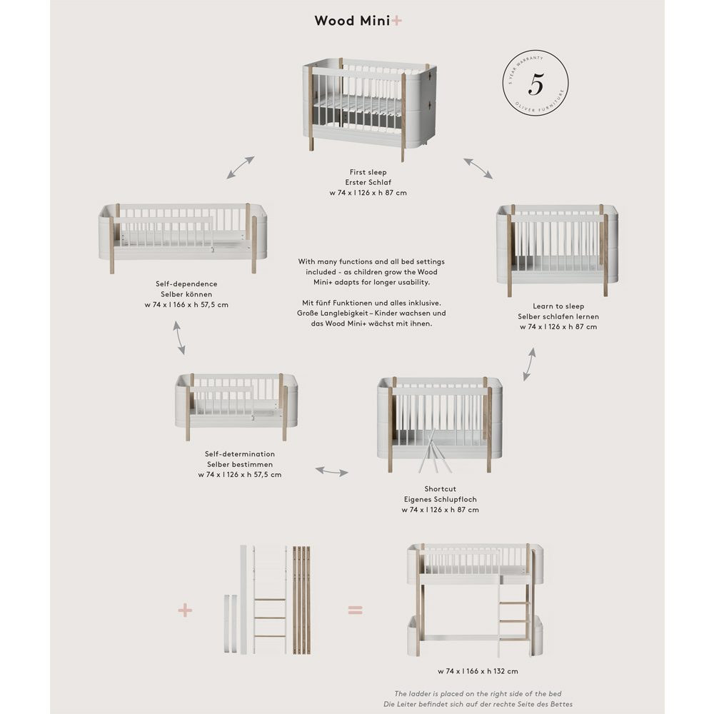 Kit de conversion Mini+ Wood pour lit junior mezzanine mi-haut - Blanc/Chêne - Oliver Furniture