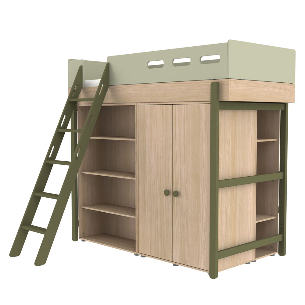 Lit mezzanine échelle inclinée Popsicle - Chêne/Kiwi Flexa Popsicle
