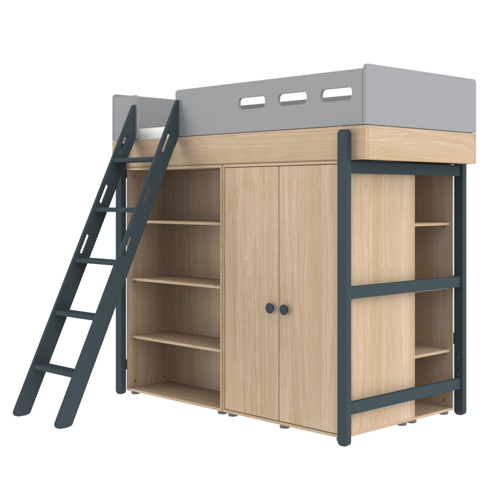 Lit mezzanine échelle inclinée Popsicle - Chêne/Blueberry Flexa Popsicle