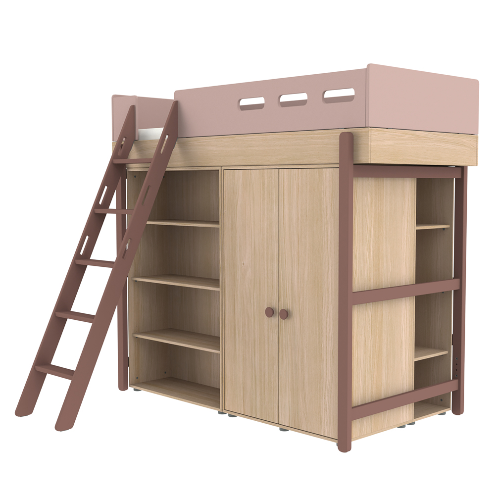 Lit mezzanine échelle inclinée Popsicle - Chêne/Cherry Flexa Popsicle