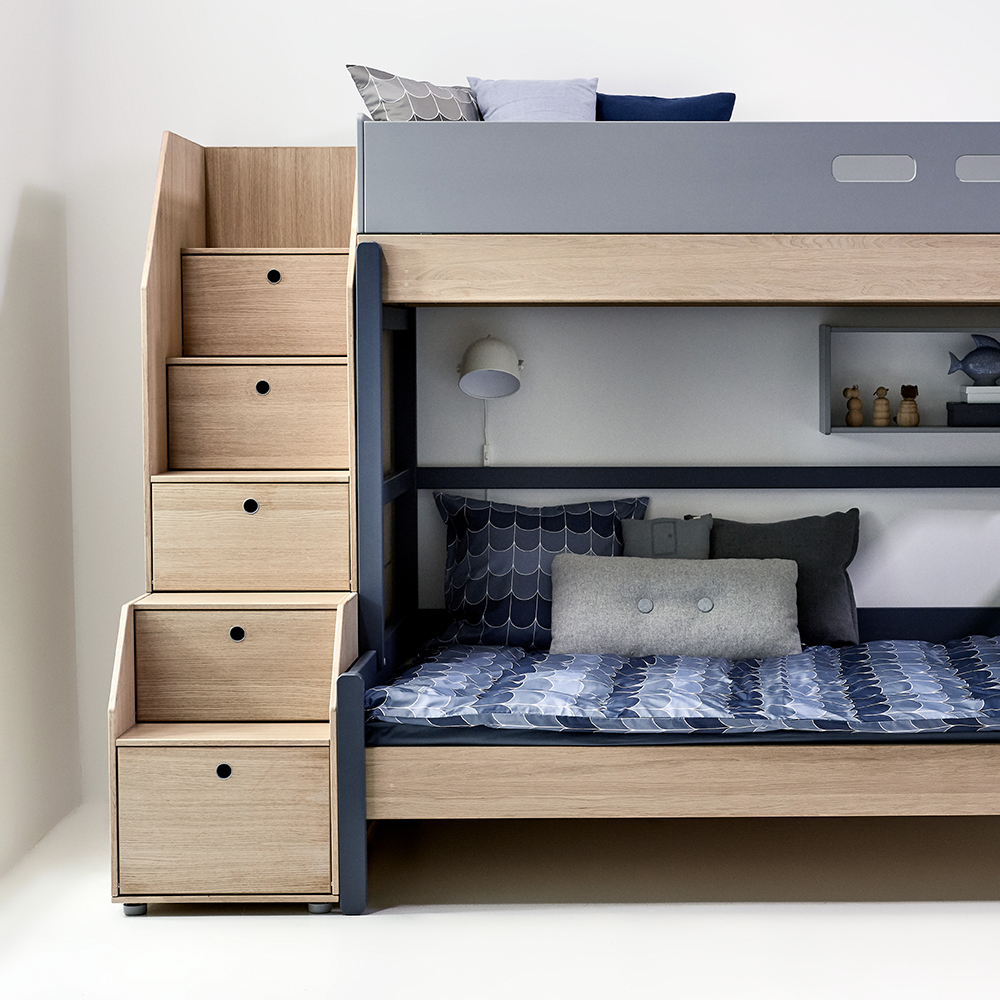 Lit familial superposé escalier Popsicle - Chêne/Blueberry Flexa Popsicle
