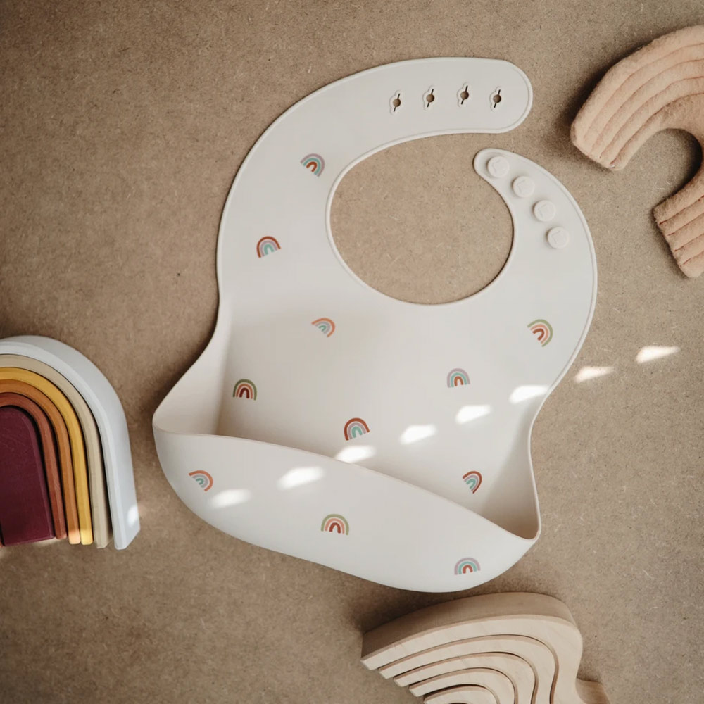 Bavoir en Silicone Arc-en-Ciel - Mushie