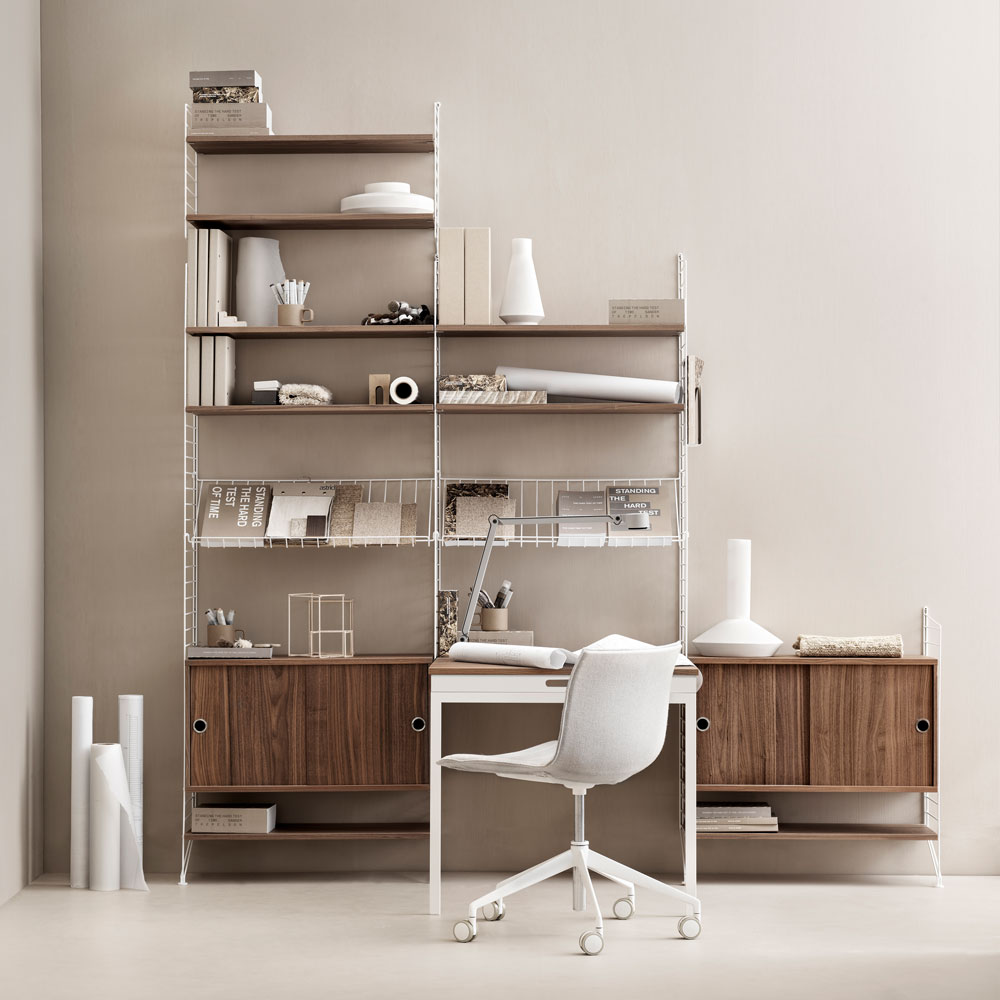 Bureau mural évolutif 80 x 85 cm - Noyer/Noir - String Furniture