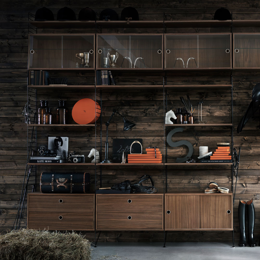 Bureau mural évolutif - Noyer/Noir - String Furniture
