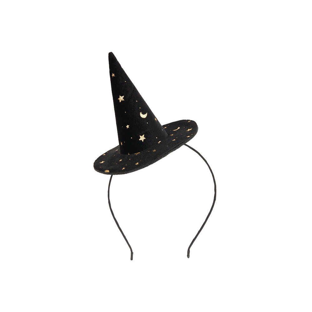 Ensemble Chapeau De Sorcière Avec Serre-tête, Voile, Plumes Et Gants - Noir - Pour Halloween, Carnaval, Déguisement - Taille Femme (hauteur 36 Cm)