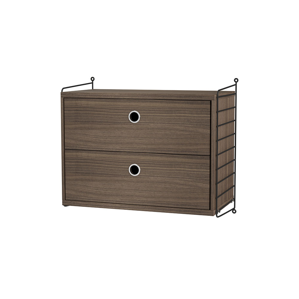 Chevet mural 2 tiroirs - Noyer/Noir - String Furniture
