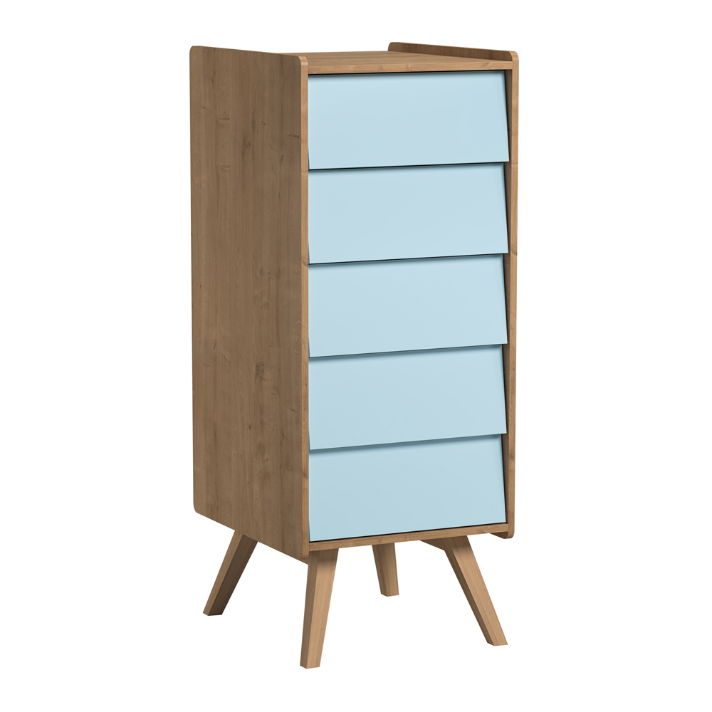 Chiffonnier 5 tiroirs Vintage - Chêne/Bleu - Vox