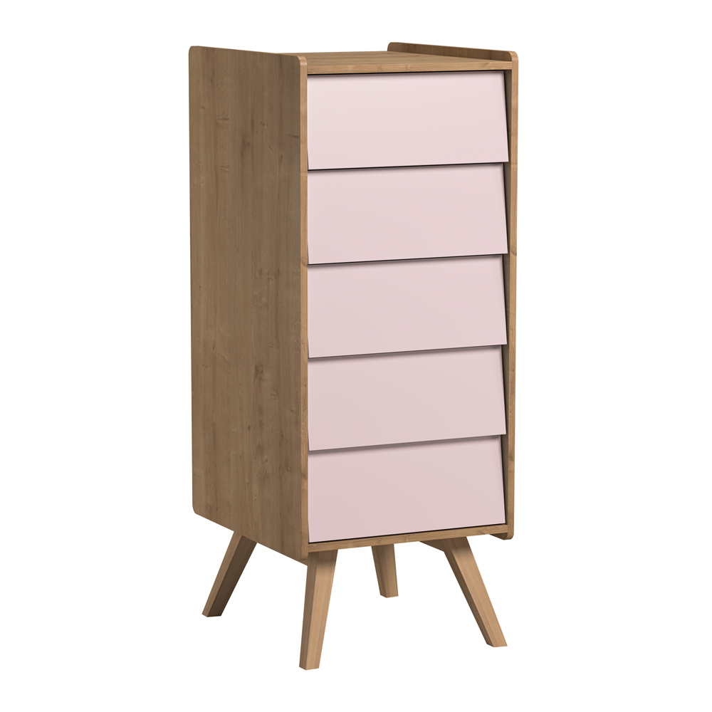 Chiffonnier 5 tiroirs Vintage - Chêne/Rose - Vox