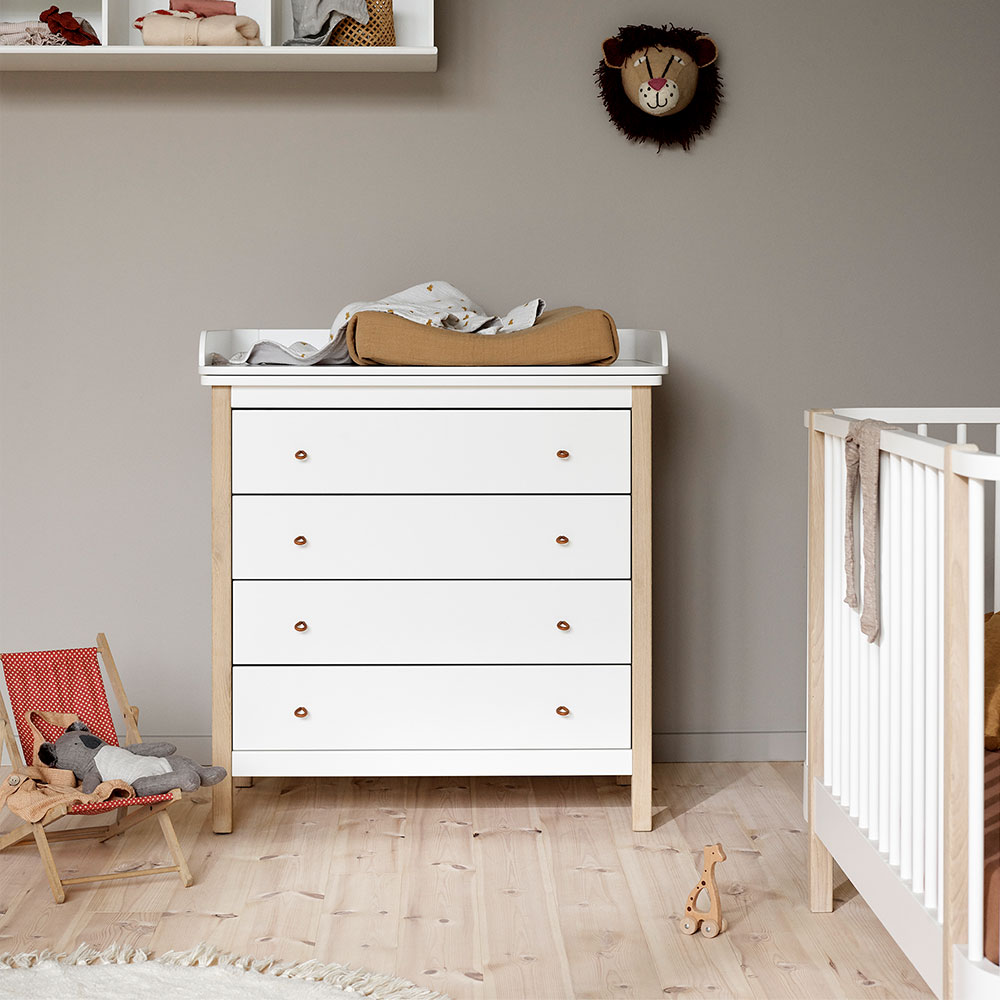 Commode et plan à langer - Blanc / Chêne Oliver Furniture