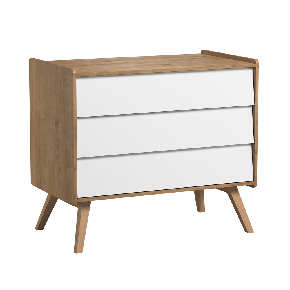 Commode 3 tiroirs à langer Vintage - Chêne/Blanc - Vox