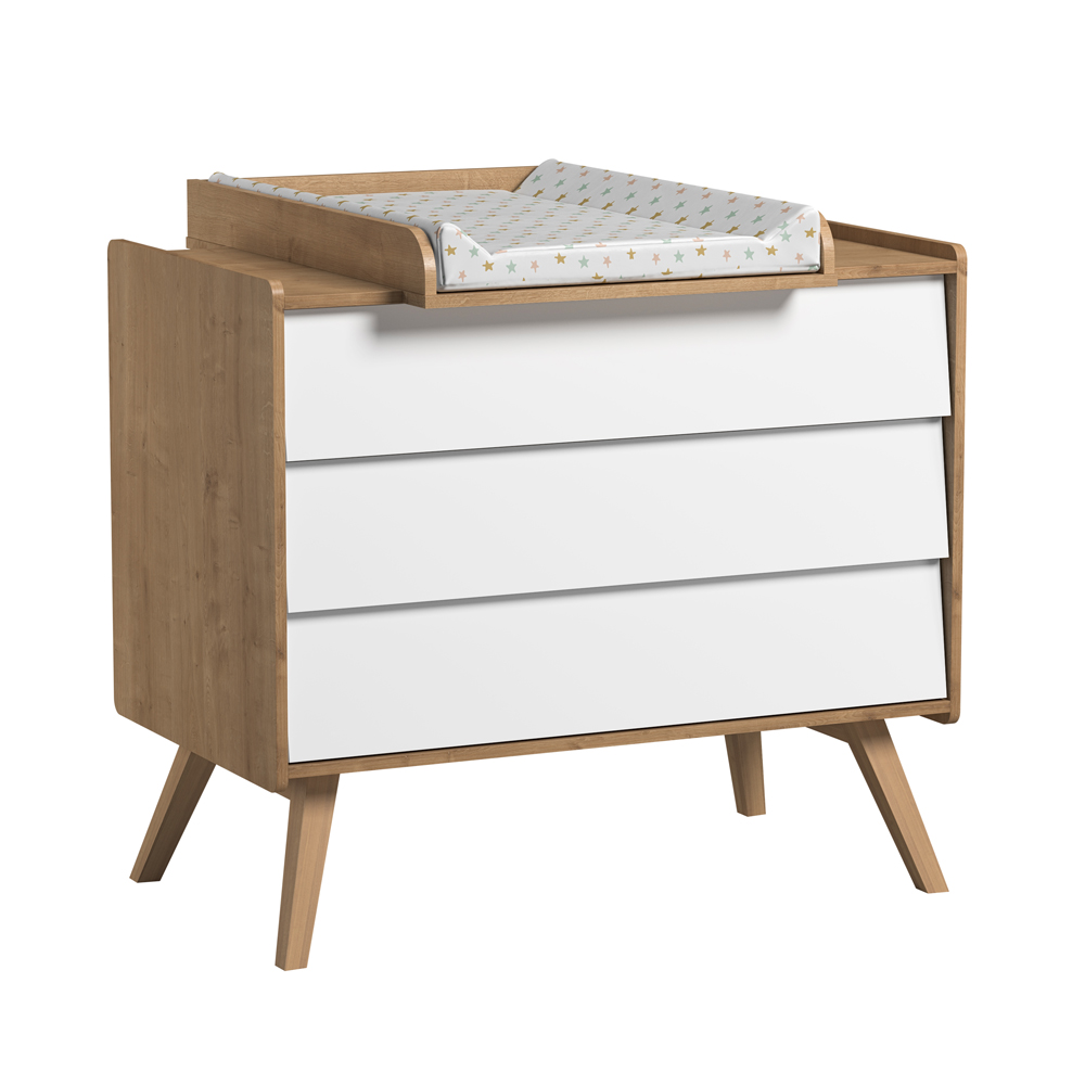 Commode 3 tiroirs à langer Vintage - Chêne/Blanc - Vox