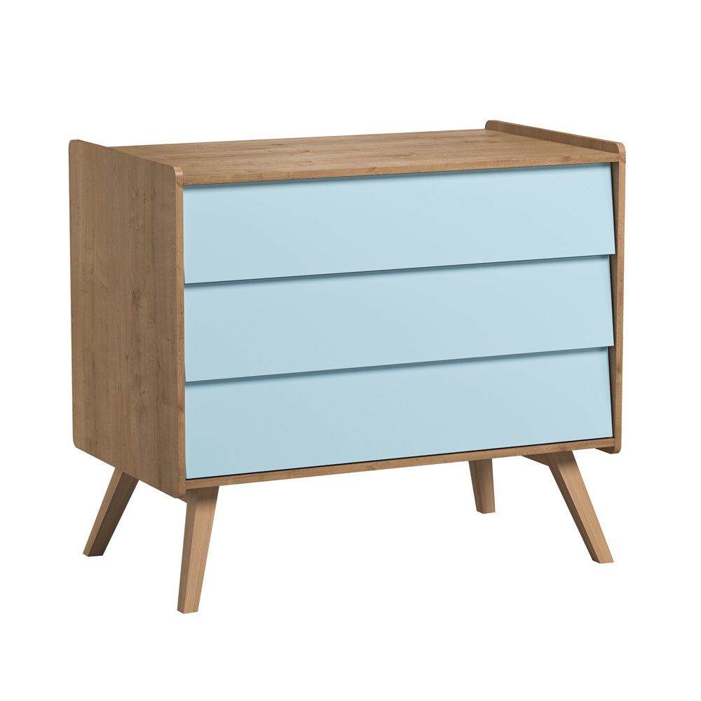 Commode 3 tiroirs à langer Vintage - Chêne/Bleu - Vox