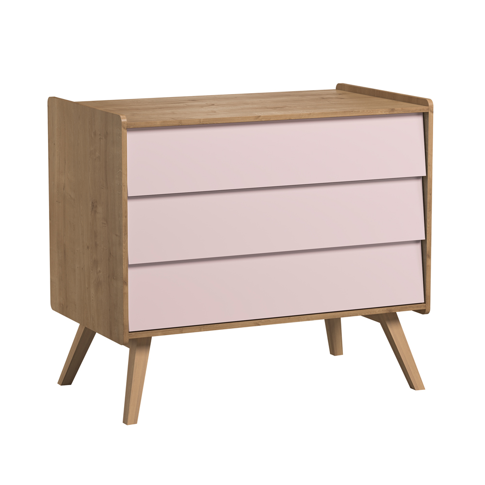 Commode 3 tiroirs à langer Vintage - Chêne/Rose - Vox