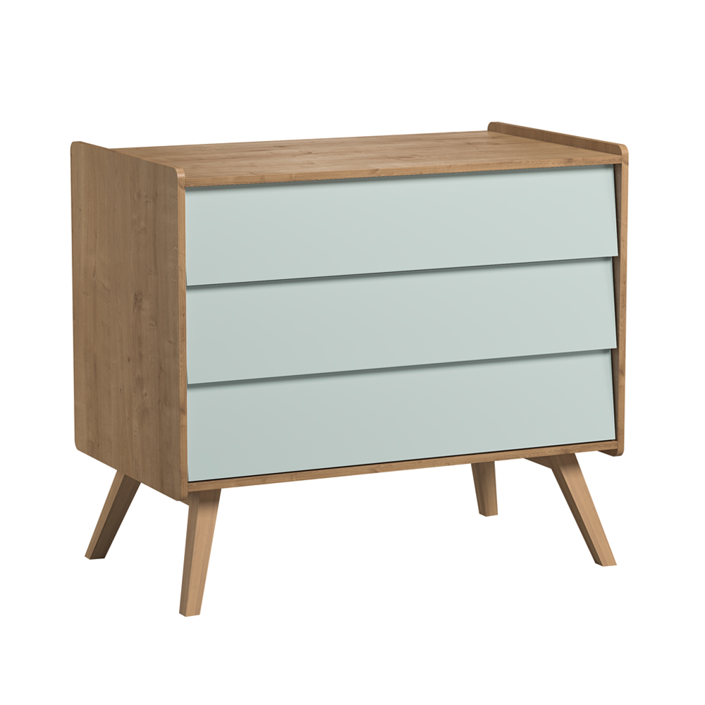 Commode 3 tiroirs à langer Vintage - Chêne/Vert - Vox