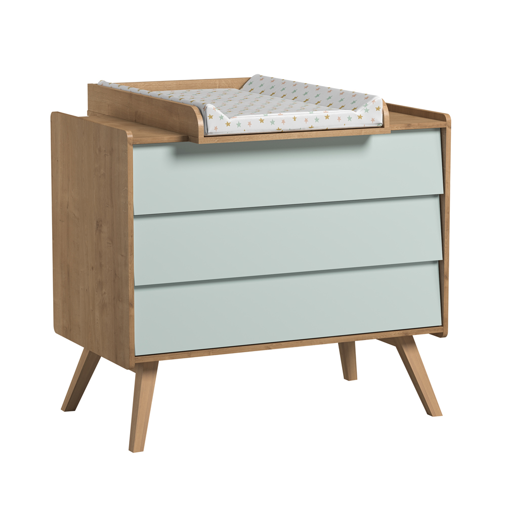 Commode 3 tiroirs à langer Vintage - Chêne/Vert - Vox