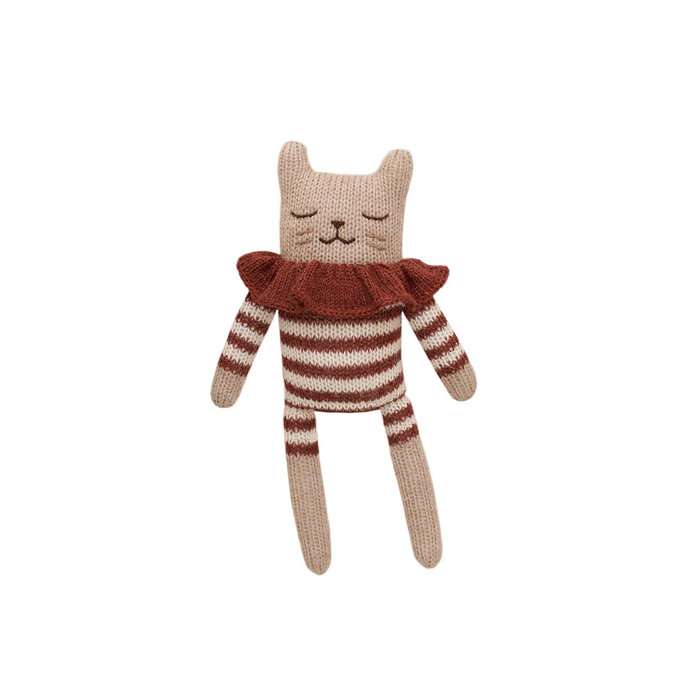 Doudou Chaton en Combinaison rayée - Sienne - Main Sauvage