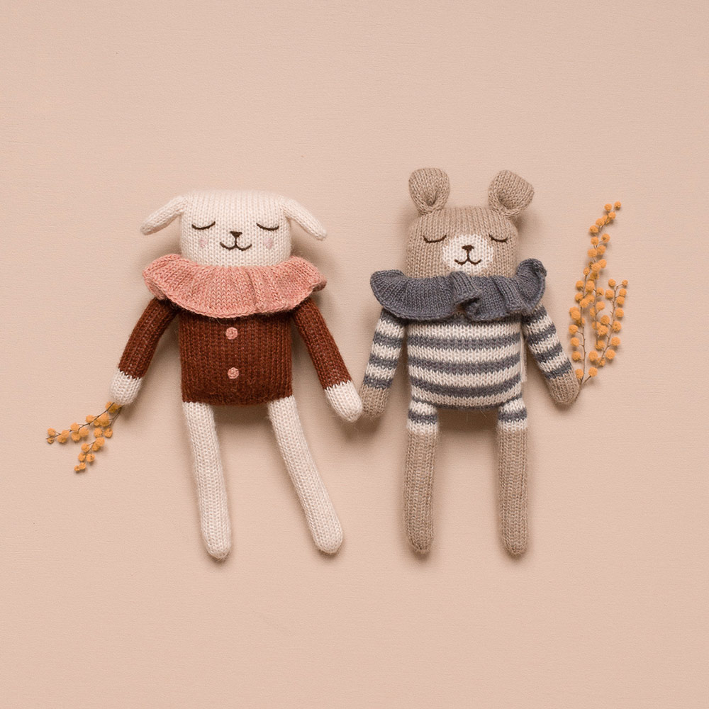 Doudou Ourson en Combinaison rayée - Denim - Main Sauvage