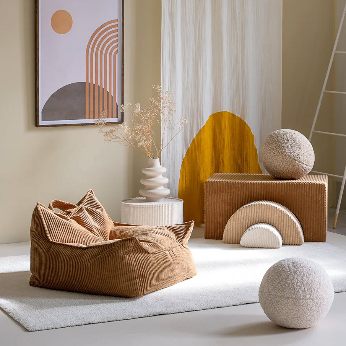 Fauteuil Pouf Ottoman en velours côtelé - Toffee Wigiwama