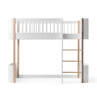 Lit junior mezzanine mi-haut Mini+ Wood - Blanc/Chêne Oliver Furniture
