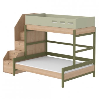 Lit familial superposé escalier Popsicle - Chêne/Kiwi Flexa Popsicle