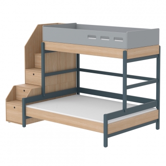Lit familial superposé escalier Popsicle - Chêne/Blueberry Flexa Popsicle