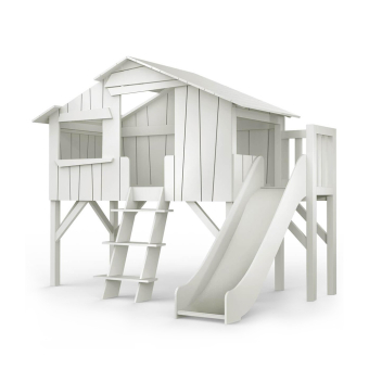 Lit Cabane et Toboggan plateforme - Gris Perle Mathy by Bols