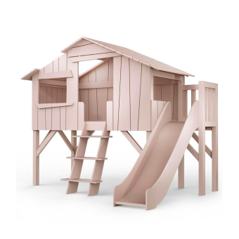 Lit Cabane et Toboggan plateforme - Rose poudré Mathy by Bols