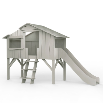 Lit Cabane avec Toboggan - Gris Ciment Mathy by Bols