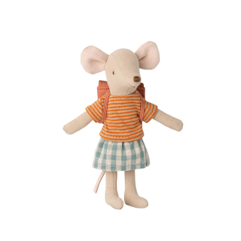 Souris Cycliste Grande Soeur et son cartable - Rose Maileg