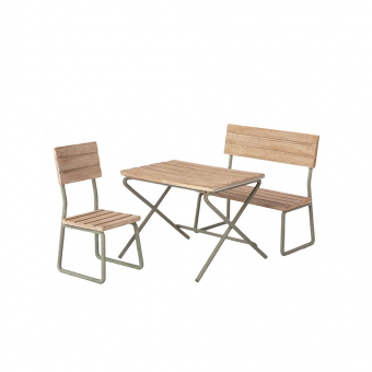 Table de jardin, chaise et banc miniature Maileg