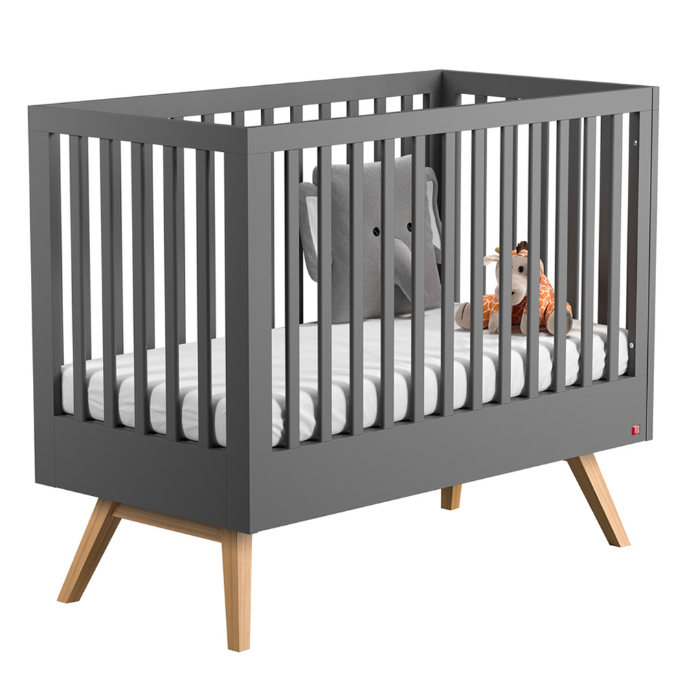 Lit bébé évolutif 70 x 140 Nature - Gris anthracite - Vox