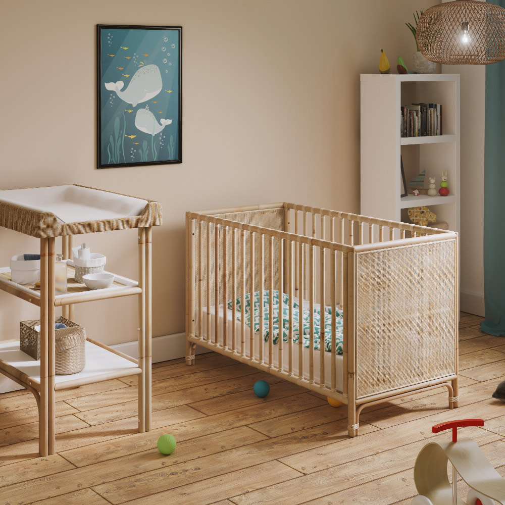 Lit bébé en rotin Nemo 60x120cm - Naturel Théo