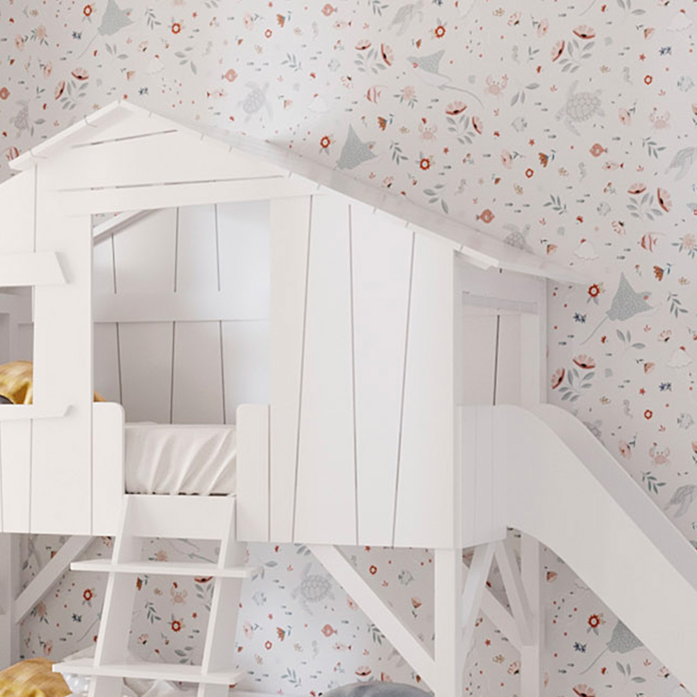 Lit Cabane avec Toboggan - Gris Perle Mathy by Bols