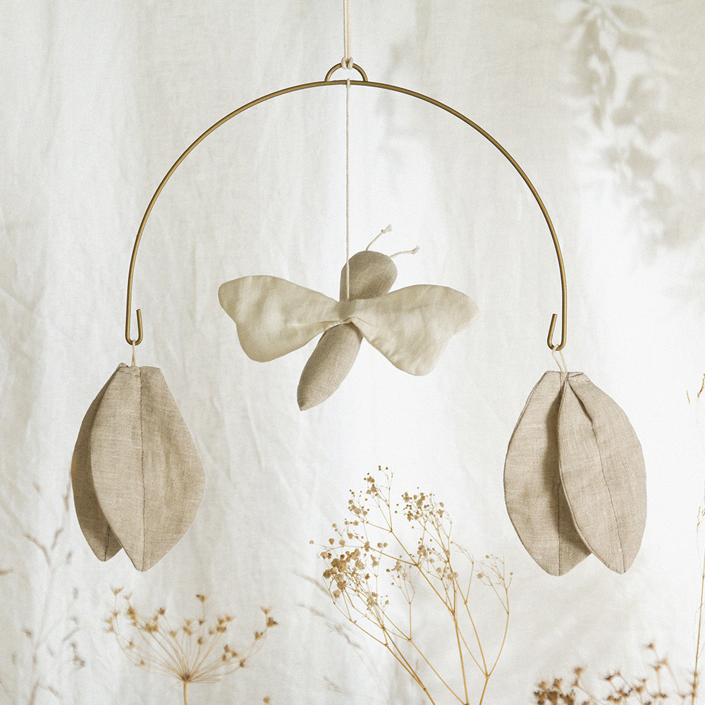 Mobile Libellule Lin Français - Blanc Nobodinoz
