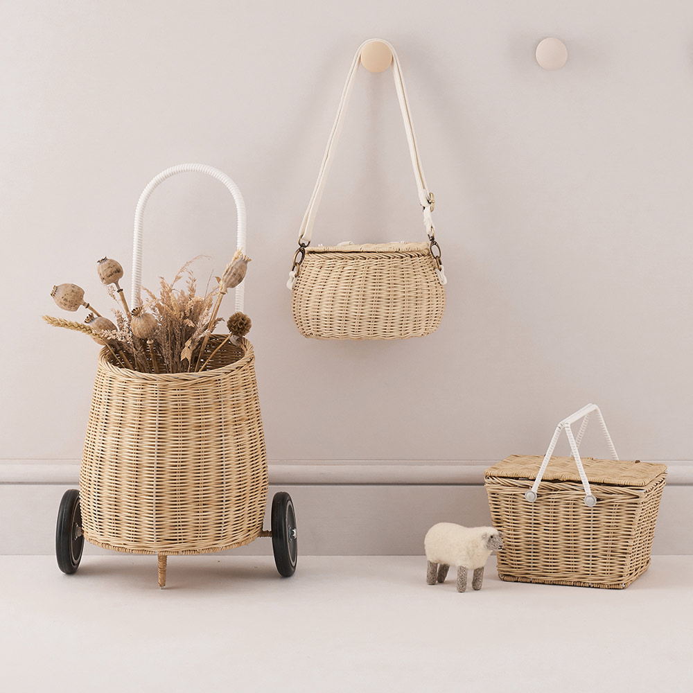 Panier à roulettes en rotin Luggy enfant - Paille - Olli Ella