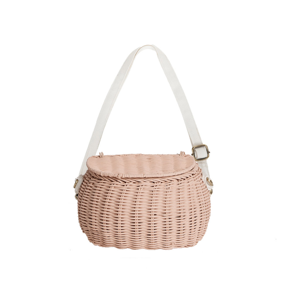 Panier en rotin MiniChari enfant - Rose poudré - Olli Ella